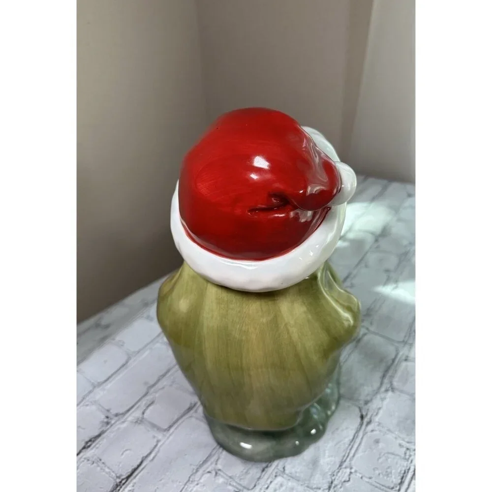 American Retro Frog with Santa Hat Cookie Jar Hand Painted Christmas 2005 Vtg